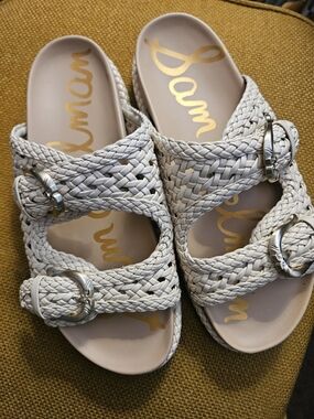 Sam Edelman Women's Woven Buckle Slide Sandals in Cream